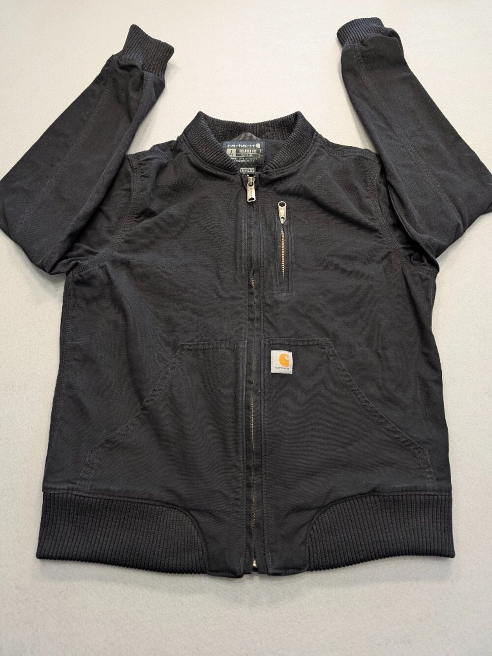 Carhartt Relaxed Fit Black Canvas Bomber Work Jacket Small